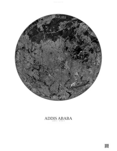 Affiche Addis Ababa – Poster vue satellite 10km N&B | Gravura – Fond clair