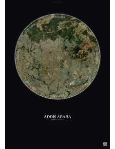 Addis Ababa Satellite View Poster 10km Color | Gravura – Dark background
