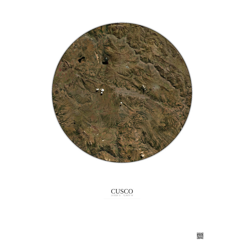 Affiche Cusco – Poster vue satellite 30km Couleur | Gravura – Fond clair