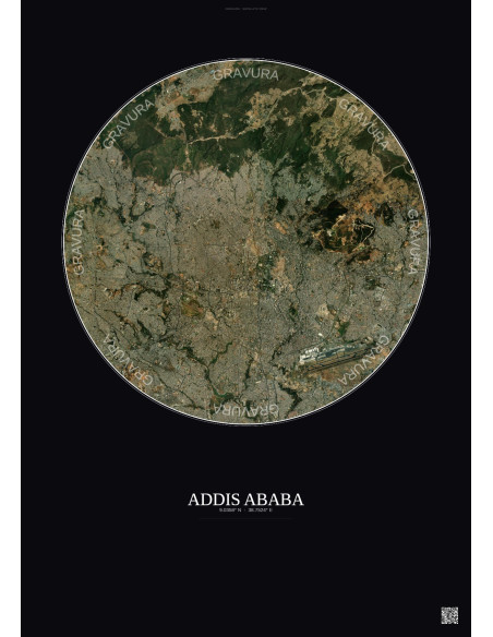 Affiche Addis Ababa – Poster vue satellite 10km Couleur | Gravura – Fond foncé