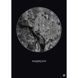 Affiche Washington – Poster vue satellite 6km N&B | Gravura – Fond foncé