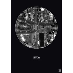 Affiche Cusco – Poster vue satellite 0.1km N&B | Gravura – Fond foncé