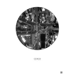 Affiche Cusco – Poster vue satellite 0.1km N&B | Gravura – Fond clair