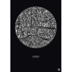 Affiche Cusco – Poster vue satellite 0.5km N&B | Gravura – Fond foncé