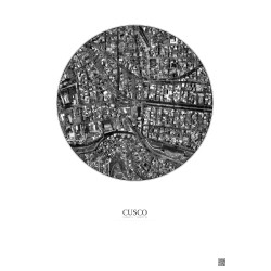 Affiche Cusco – Poster vue satellite 0.5km N&B | Gravura – Fond clair