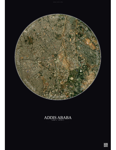 Affiche Addis Ababa – Poster vue satellite 2.5km Couleur | Gravura – Fond foncé