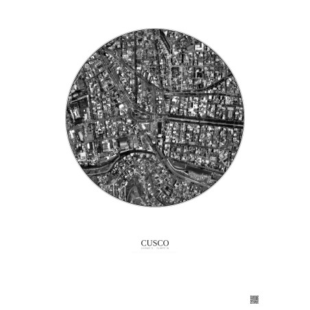 Affiche Cusco – Poster vue satellite 0.5km N&B | Gravura – Fond clair
