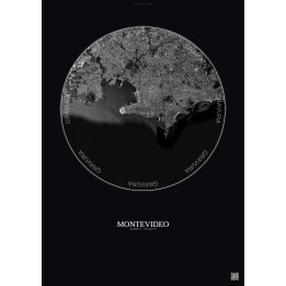 Affiche Montevideo – Poster vue satellite 10km N&B | Gravura – Fond foncé