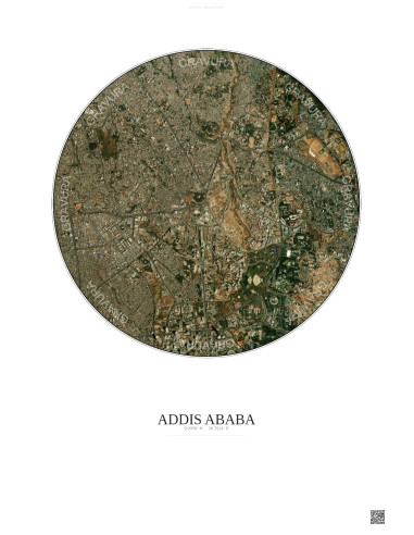 Affiche Addis Ababa – Poster vue satellite 2.5km Couleur | Gravura – Fond clair