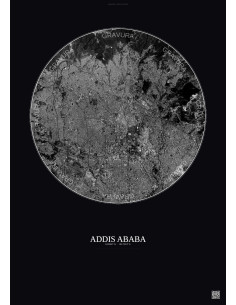 Addis Ababa Satellite View Poster 6km B&W | Gravura – Dark background