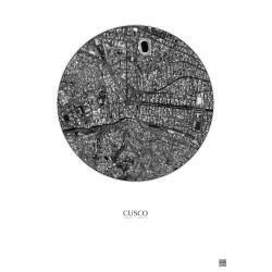 Affiche Cusco – Poster vue satellite 1km N&B | Gravura – Fond clair