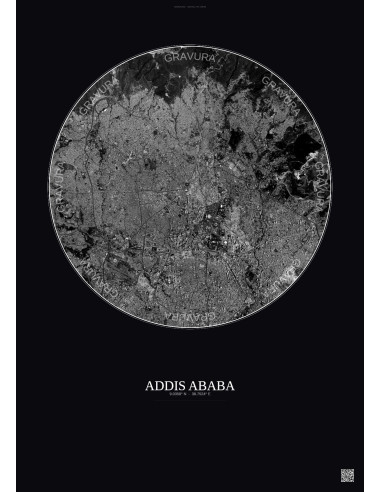 Addis Ababa Satellite View Poster 6km B&W | Gravura – Dark background
