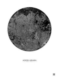 Addis Ababa Satellite View Poster 6km B&W | Gravura – Light background