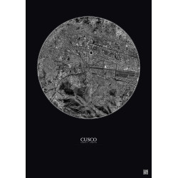 Affiche Cusco – Poster vue satellite 2.5km N&B | Gravura – Fond foncé
