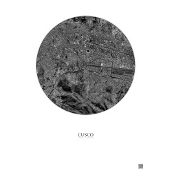 Affiche Cusco – Poster vue satellite 2.5km N&B | Gravura – Fond clair