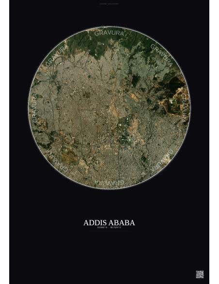 Addis Ababa Satellite View Poster 6km Color | Gravura – Dark background