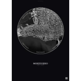 Affiche Montevideo – Poster vue satellite 2.5km N&B | Gravura – Fond foncé