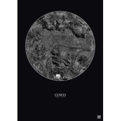 Affiche Cusco – Poster vue satellite 5km N&B | Gravura – Fond foncé