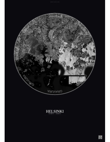 Helsinki Satellite View Poster 10km B&W | Gravura – Dark background