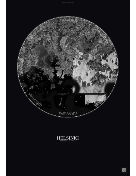 Helsinki Satellite View Poster 10km B&W | Gravura – Dark background