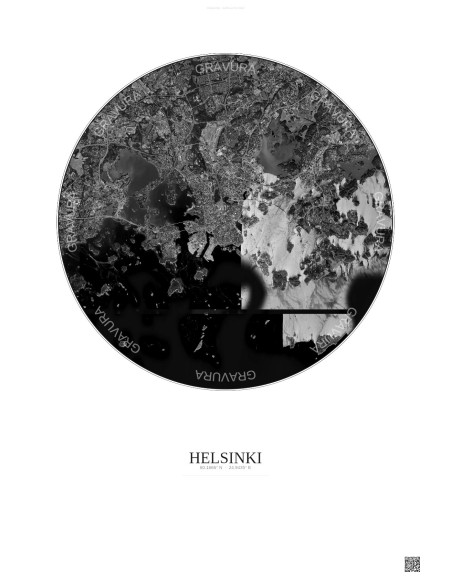 Affiche Helsinki – Poster vue satellite 10km N&B | Gravura – Fond clair