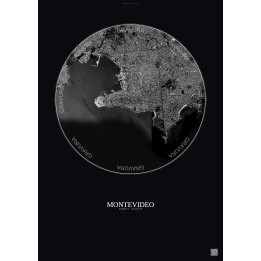 Affiche Montevideo – Poster vue satellite 6km N&B | Gravura – Fond foncé