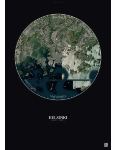 Affiche Helsinki – Poster vue satellite 10km Couleur | Gravura – Fond foncé