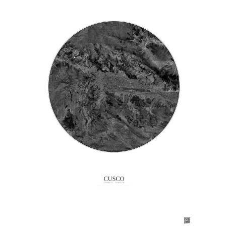 Cusco Satellite View Poster 10km B&W | Gravura – Light background
