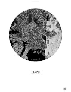 Affiche Helsinki – Poster vue satellite 2.5km N&B | Gravura – Fond clair
