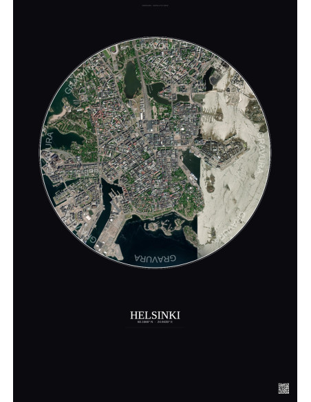Affiche Helsinki – Poster vue satellite 2.5km Couleur | Gravura – Fond foncé