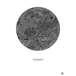 Affiche Tashkent – Poster vue satellite 10km N&B | Gravura – Fond clair