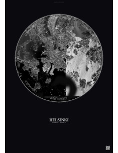 Affiche Helsinki – Poster vue satellite 6km N&B | Gravura – Fond foncé
