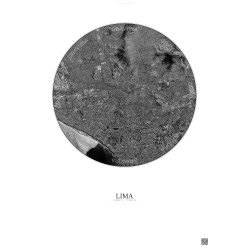Affiche Lima – Poster vue satellite 10km N&B | Gravura – Fond clair