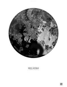 Affiche Helsinki – Poster vue satellite 6km N&B | Gravura – Fond clair