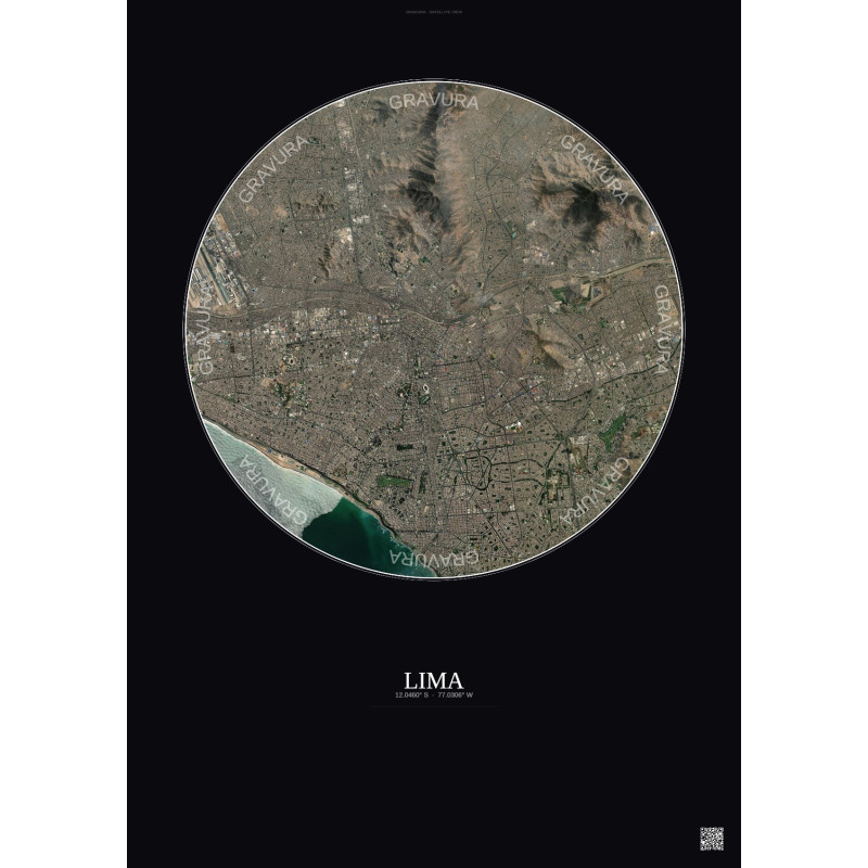 Affiche Lima – Poster vue satellite 10km Couleur | Gravura – Fond foncé