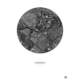 Affiche Tashkent – Poster vue satellite 2.5km N&B | Gravura – Fond clair