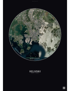 Affiche Helsinki – Poster vue satellite 6km Couleur | Gravura – Fond foncé