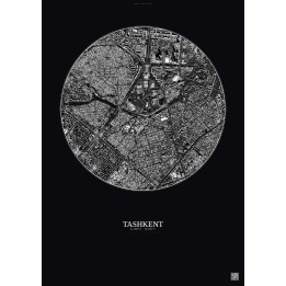 Affiche Tashkent – Poster vue satellite 2.5km N&B | Gravura – Fond foncé