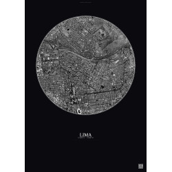 Affiche Lima – Poster vue satellite 2.5km N&B | Gravura – Fond foncé