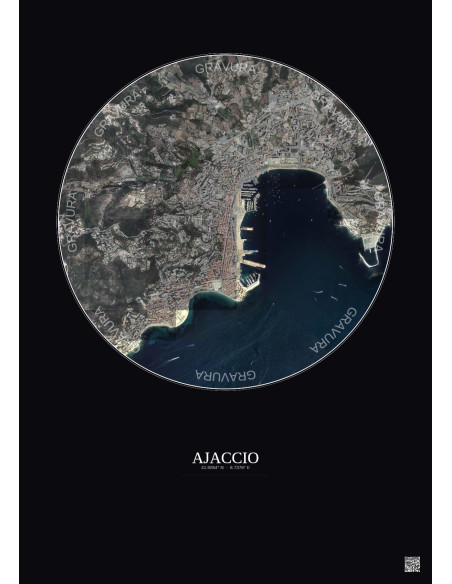 Affiche Ajaccio – Poster vue satellite 2.5km Couleur | Gravura – Fond foncé