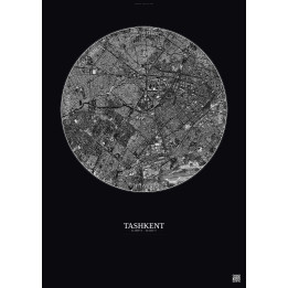 Affiche Tashkent – Poster vue satellite 6km N&B | Gravura – Fond foncé