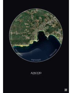 Affiche Ajaccio – Poster vue satellite 5km Couleur | Gravura – Fond foncé