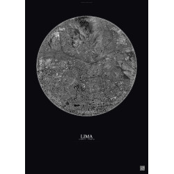 Affiche Lima – Poster vue satellite 6km N&B | Gravura – Fond foncé