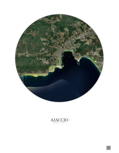 Affiche Ajaccio – Poster vue satellite 5km Couleur | Gravura – Fond clair