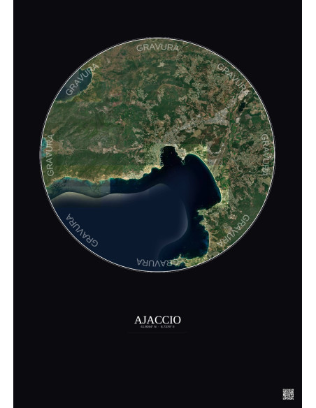 Affiche Ajaccio – Poster vue satellite 10km Couleur | Gravura – Fond foncé