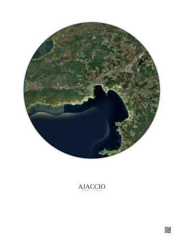 Affiche Ajaccio – Poster vue satellite 10km Couleur | Gravura – Fond clair