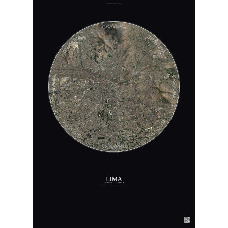 Affiche Lima – Poster vue satellite 6km Couleur | Gravura – Fond foncé