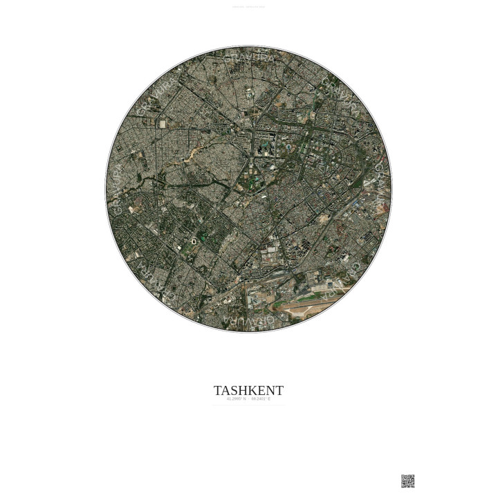 Affiche Tashkent – Poster vue satellite 6km Couleur | Gravura – Fond clair