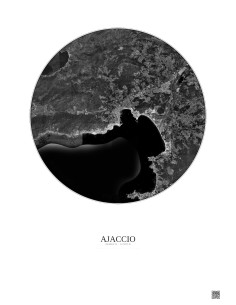 Affiche Ajaccio – Poster vue satellite 10km N&B | Gravura – Fond clair