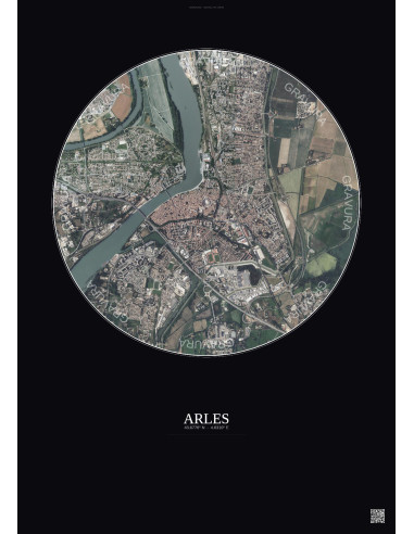 Arles Satellite View Poster 2.5km Color | Gravura – Dark background